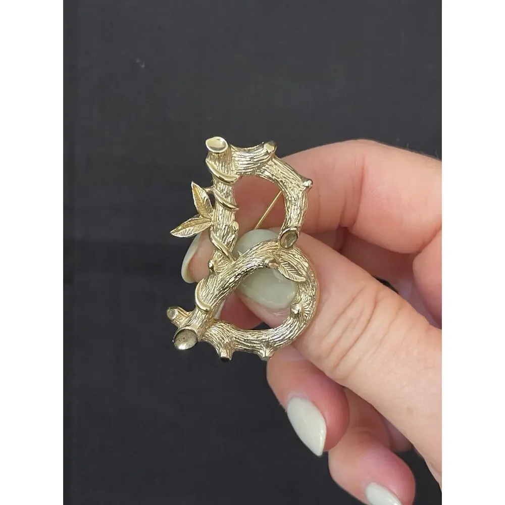 Vintage Sarah Coventry Letter B Initial Monogram GoldTone Bamboo Pin Brooch